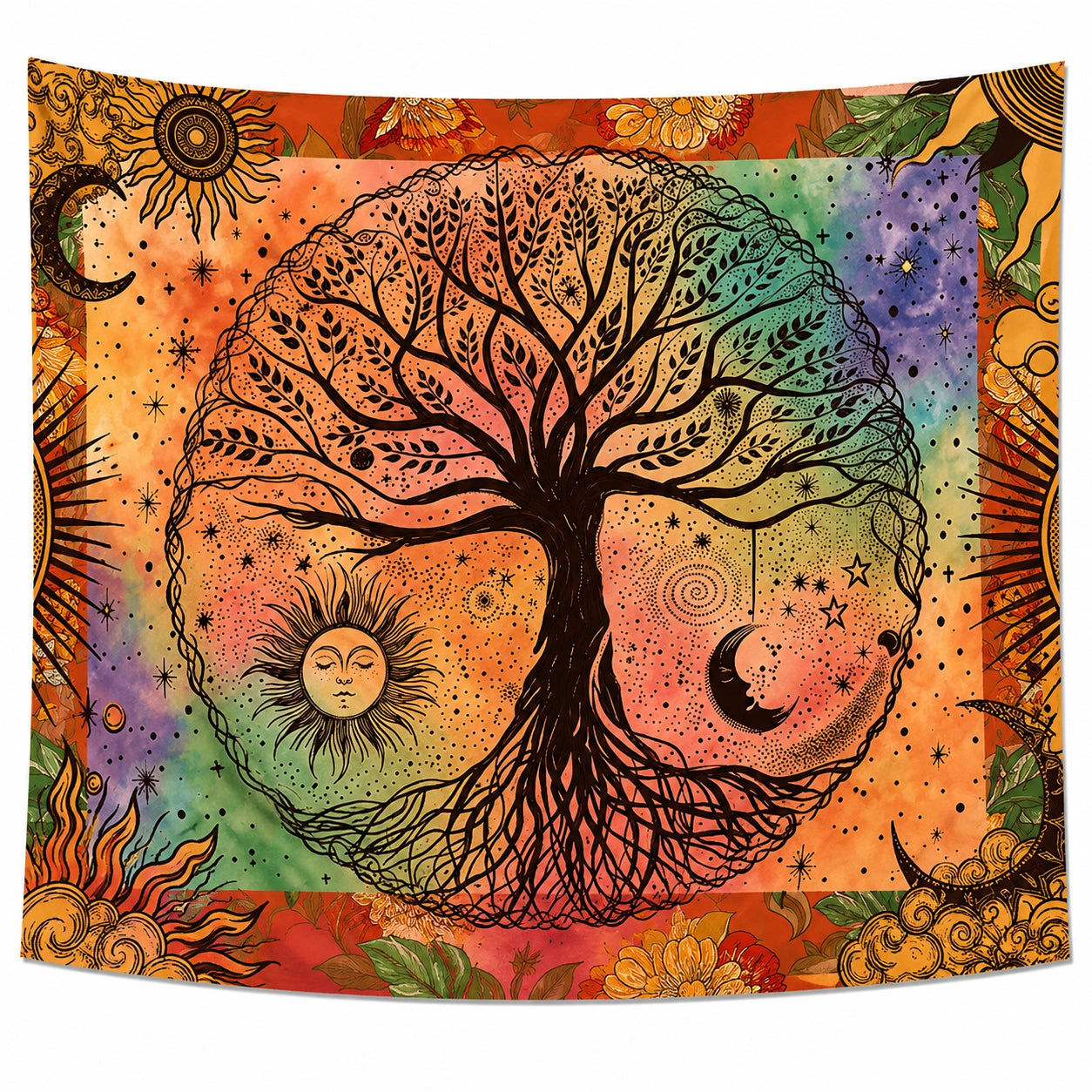 Tenture Arbre de Vie Éthnique Multicolore 150x130cm