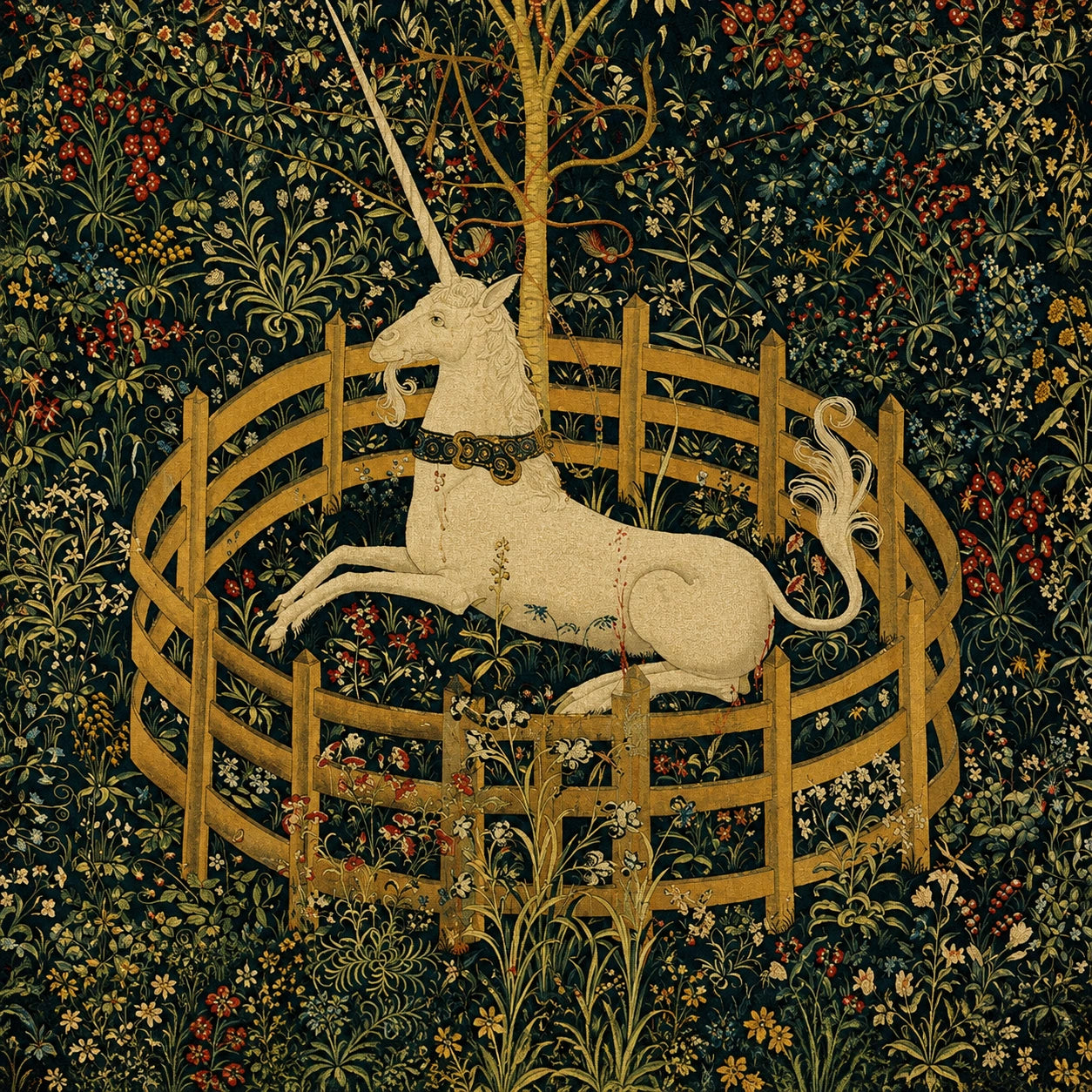 Tapisserie décorative licorne médiévale multicolore 150x150 cm