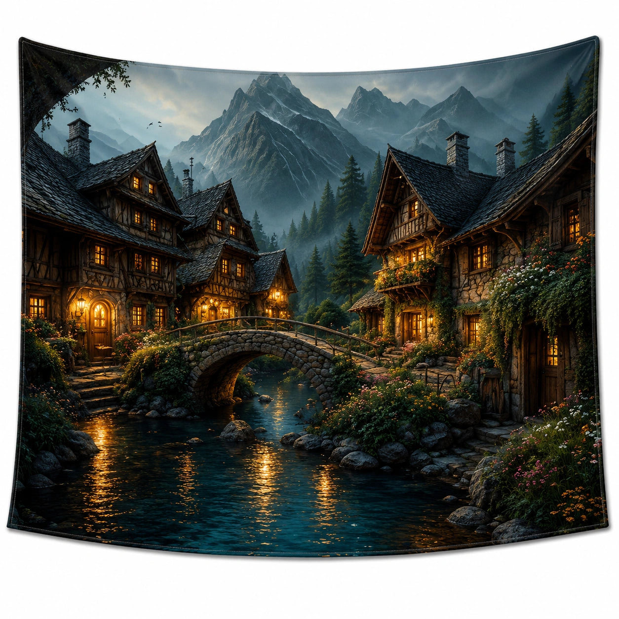 Tenture Murale Village Rustique Multicolore 150x130cm