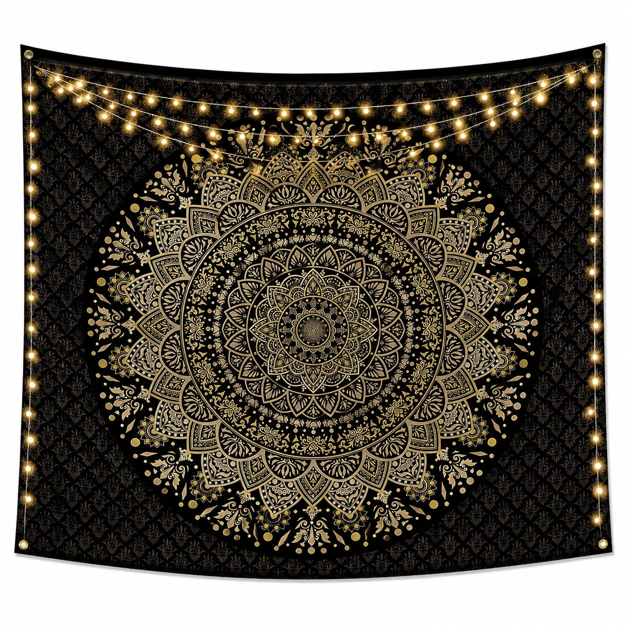 Tenture Murale Mandala Bohème Noir et Doré