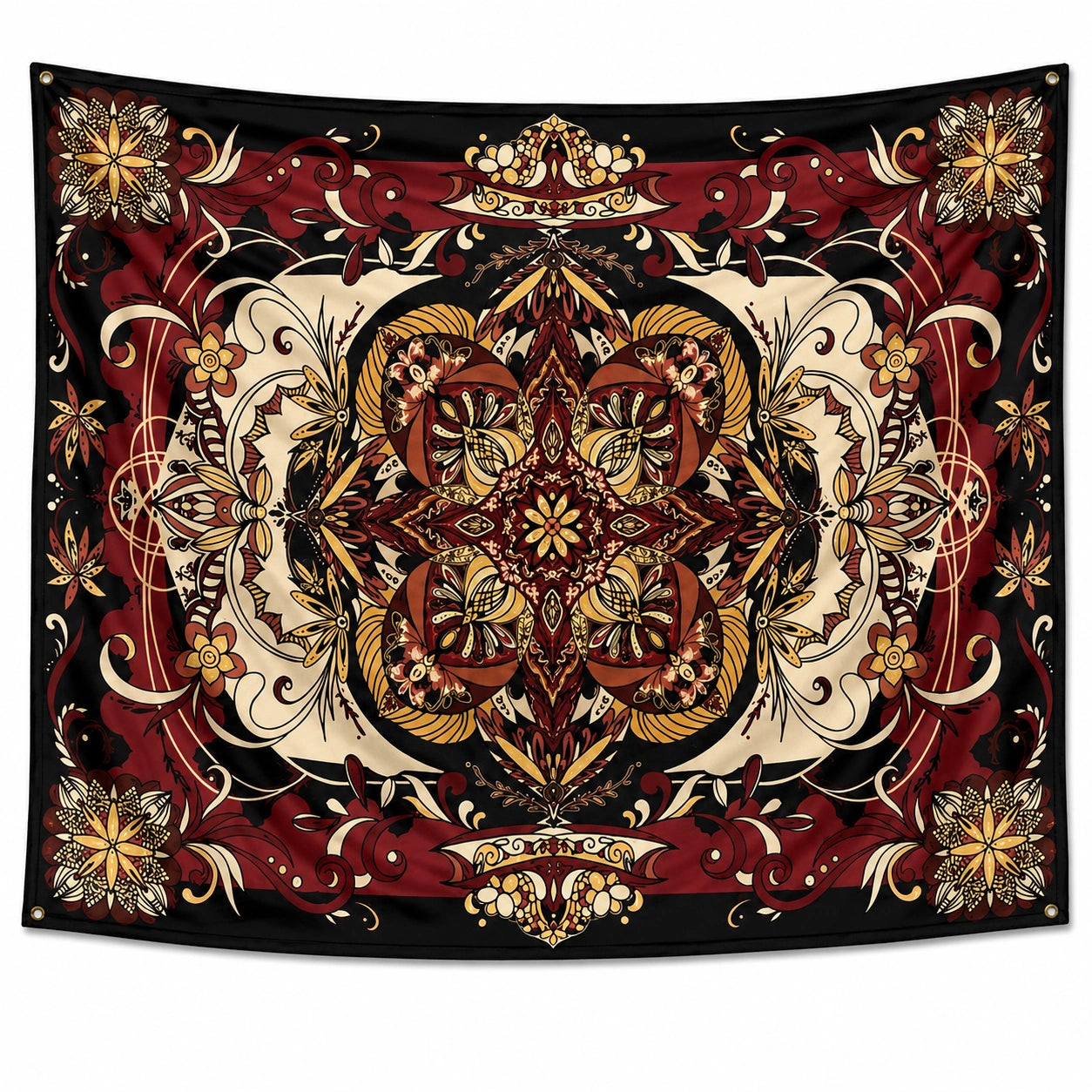 Tenture Murale Mandala Bohème Rouge et Noir 150x130 cm