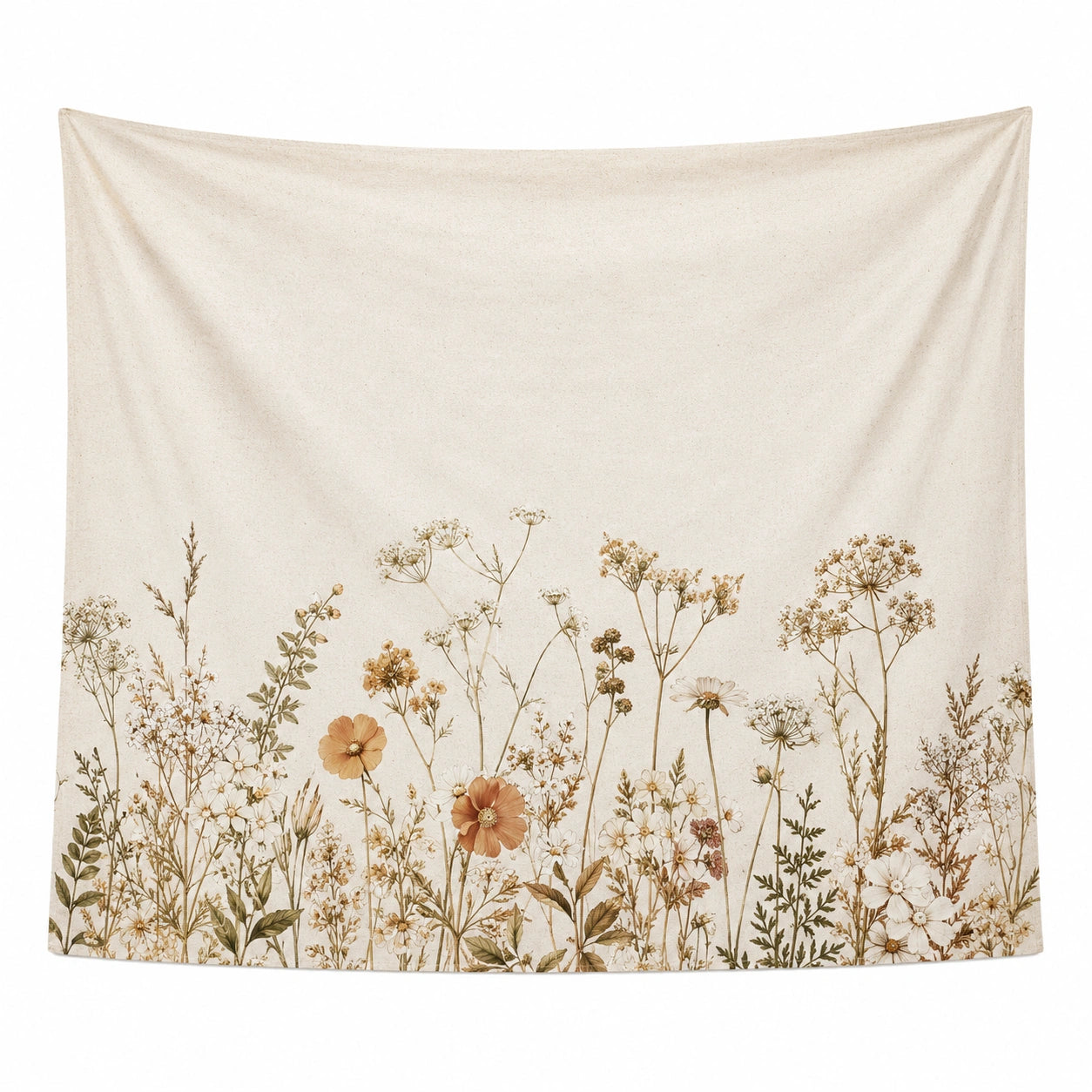 Tenture Murale Fleurs Séchées Bohème 150x130 cm Crème