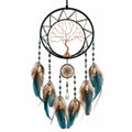 Attrape-rêves arbre de vie avec plumes et perles bleu et brun
