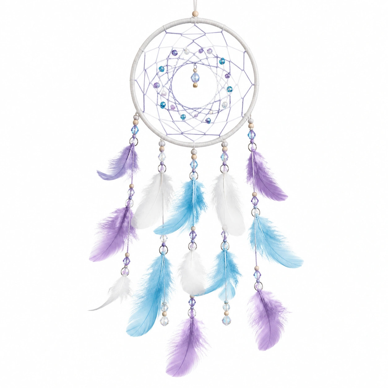 Attrape-rêves Plumes Multicolores Violet/Blanc/Bleu