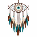 Attrape-rêves mural en forme d'œil avec plumes marron, beige et bleu