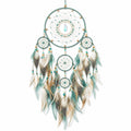 Attrape-rêves bohème avec plumes turquoise et beige 20x65cm