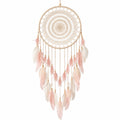 Attrape-rêves bohème avec plumes roses et blanches, 40cm