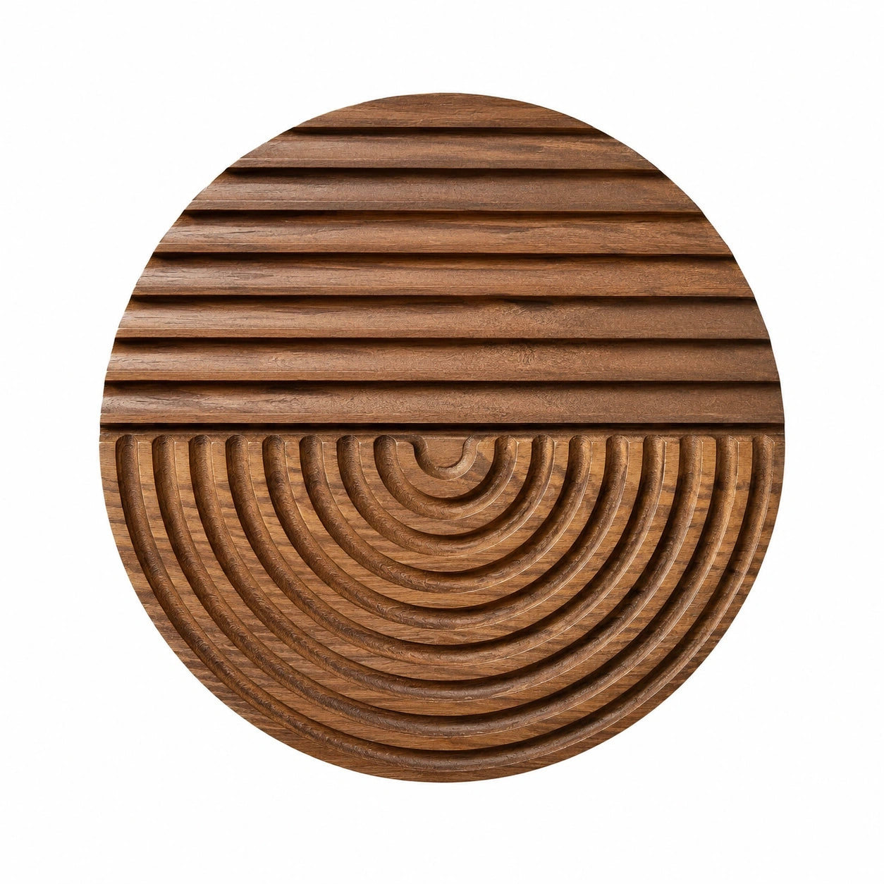 Décoration Murale Circulaire Sculptée en Bois Brun