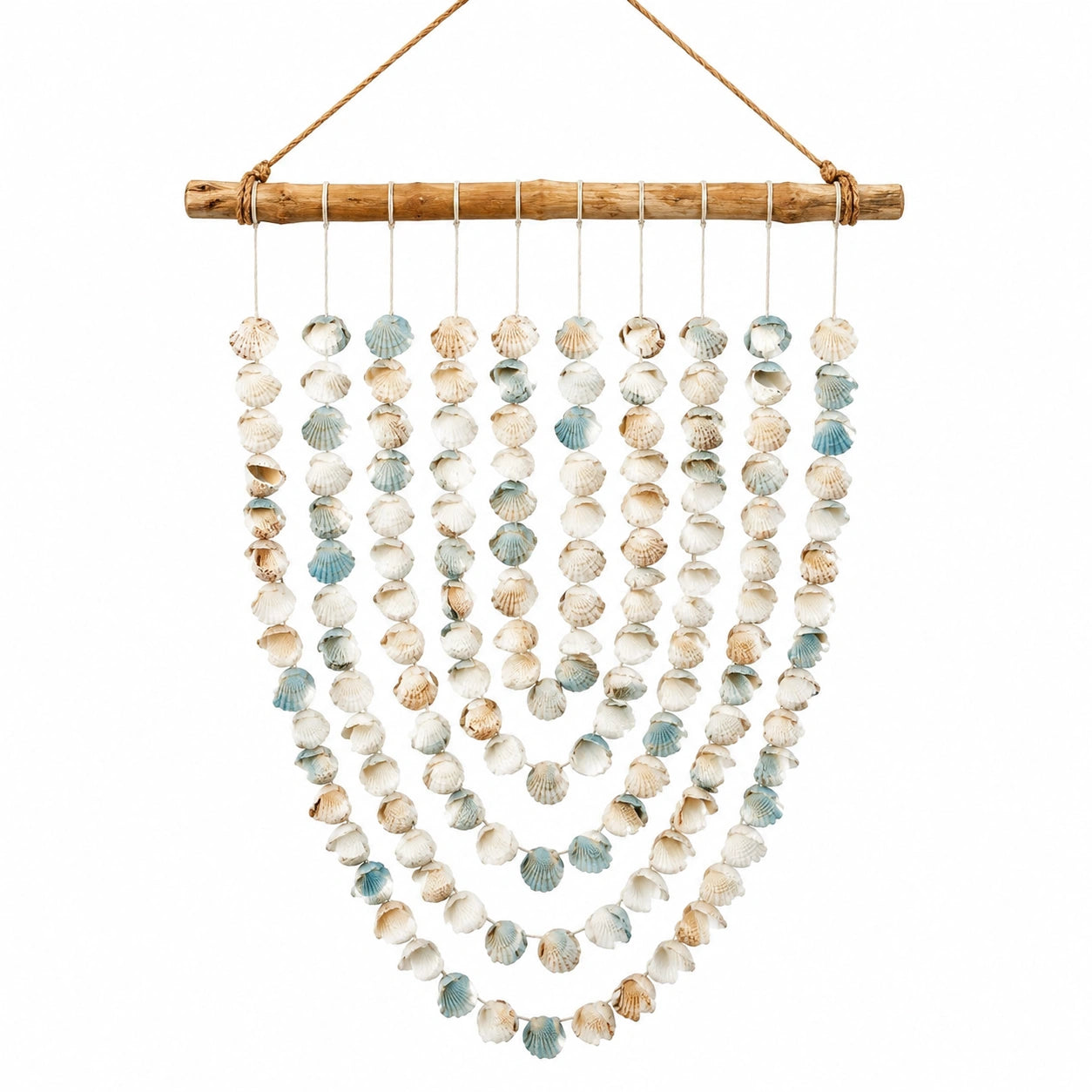 Suspension Murale en Coquillages avec Base en Bois 90x60 cm Blanc/Bleu/Beige