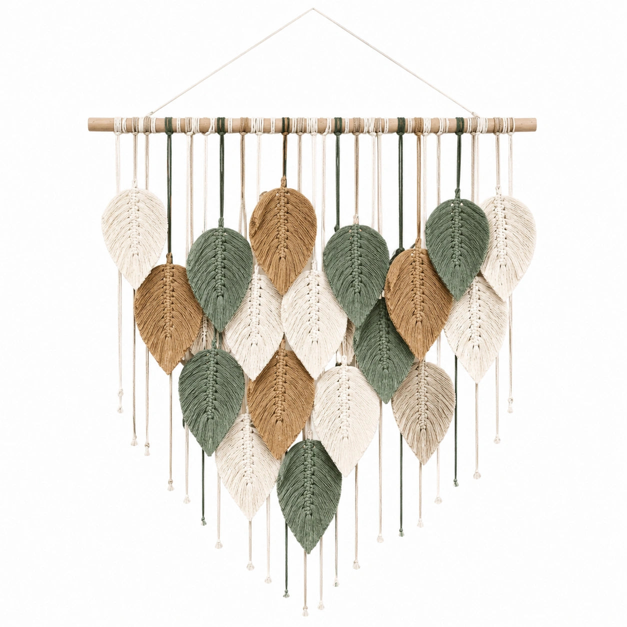 Décoration murale macramé feuilles bohème vert/beige/marron 45x70 cm