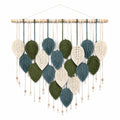 Tenture Murale Macramé Feuilles Bohème Beige, Vert et Bleu 60x45 cm