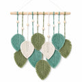 Décoration Murale en Macramé Feuilles Bleu Vert et Crème