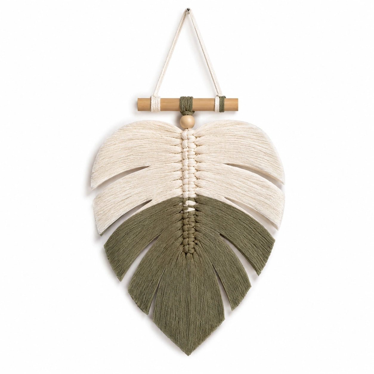 Décoration Murale Feuille Macramé Beige Vert