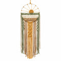 Décoration murale macramé bohème demi-cercle beige vert doré