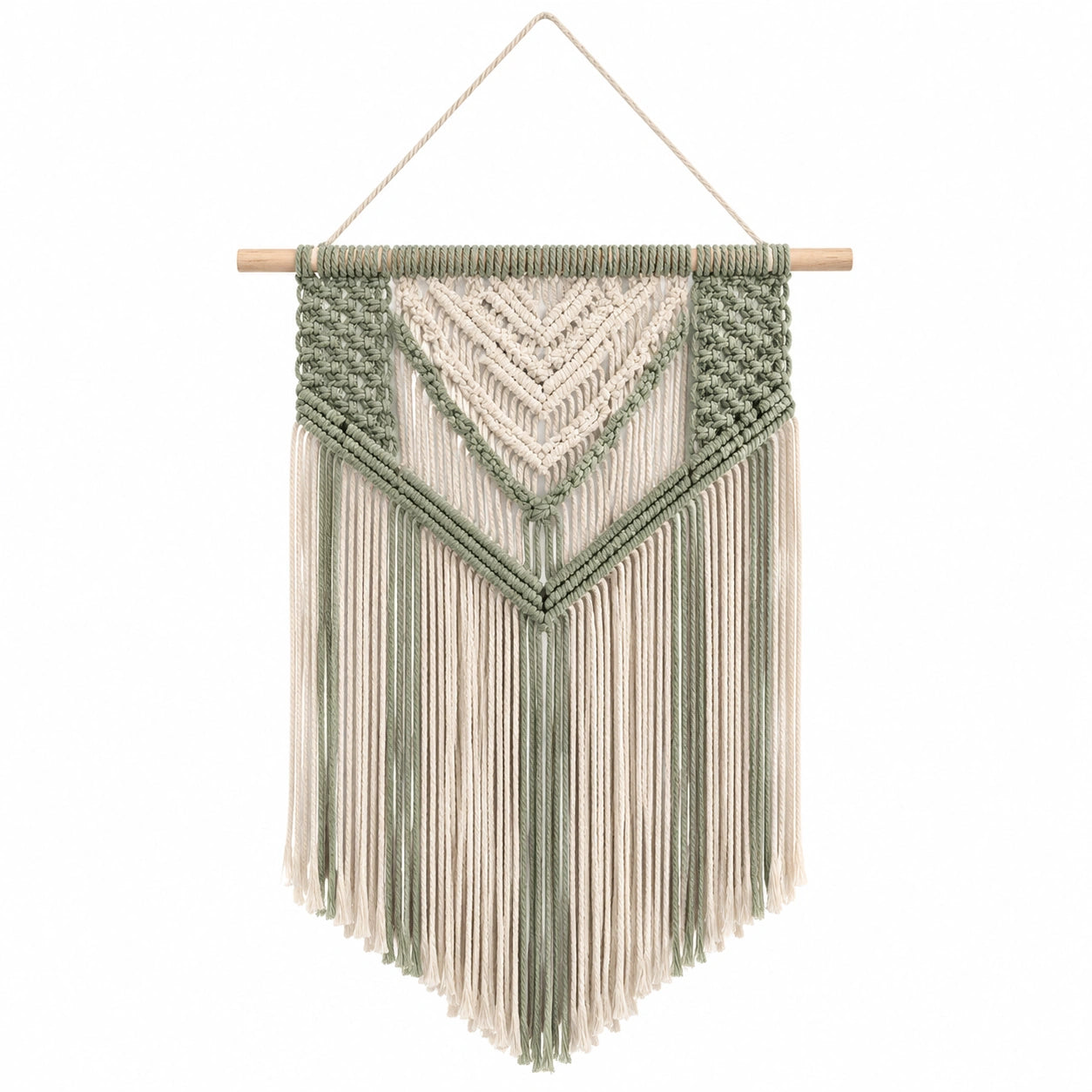Décoration murale macramé bohème 45x60 cm vert et beige