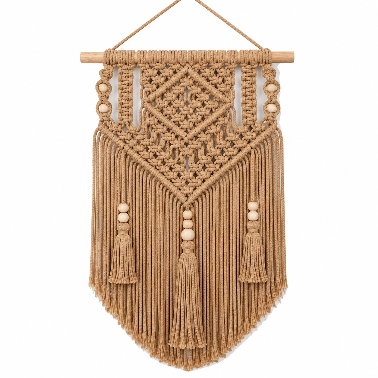 Décoration Murale Bohème en Macramé Beige 45x60cm