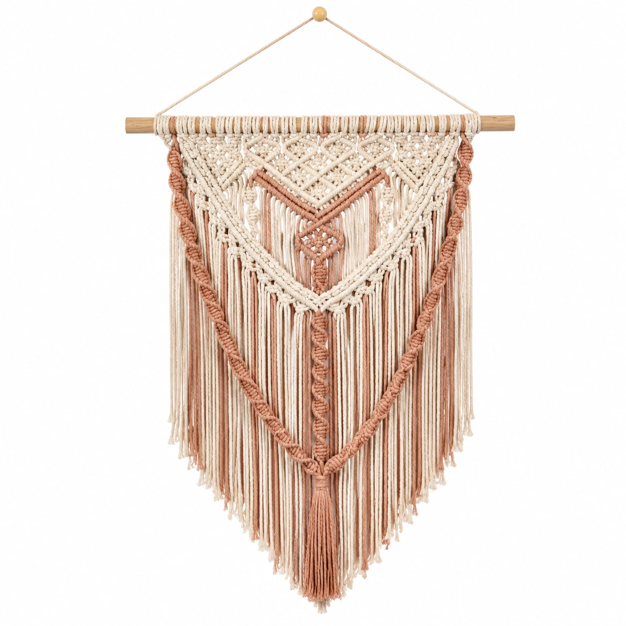 Décoration Murale en Macramé Beige et Terracotta 60x90 cm