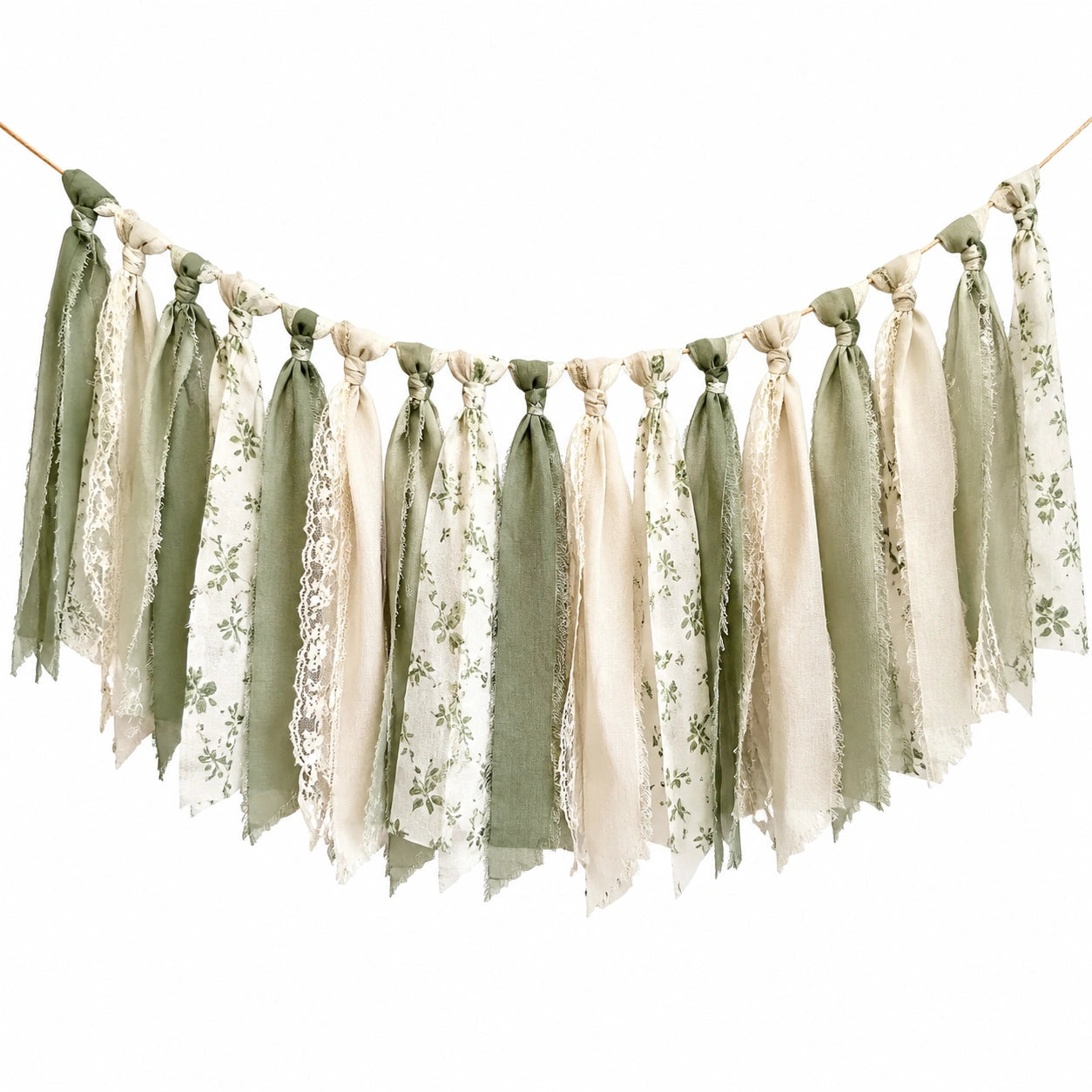 Guirlande en Tissu Style Champêtre Vert et Beige