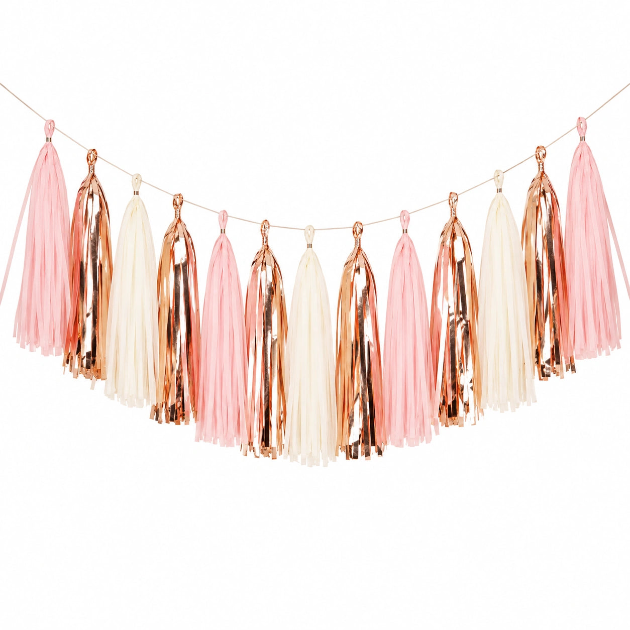 Guirlande de Pompons Rose, Cuivre et Crème