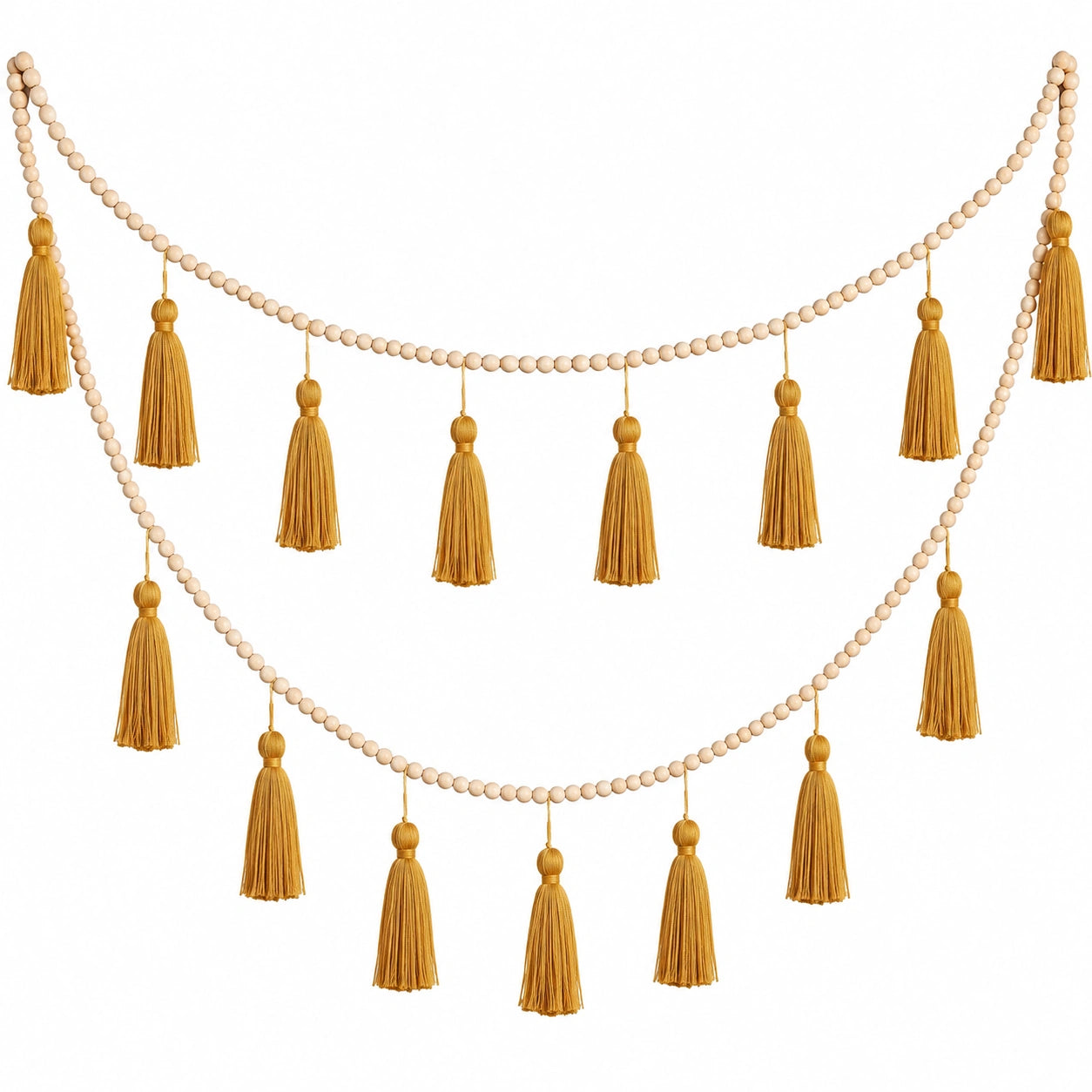 Guirlande de Perles et Pompons Jaune Moutarde
