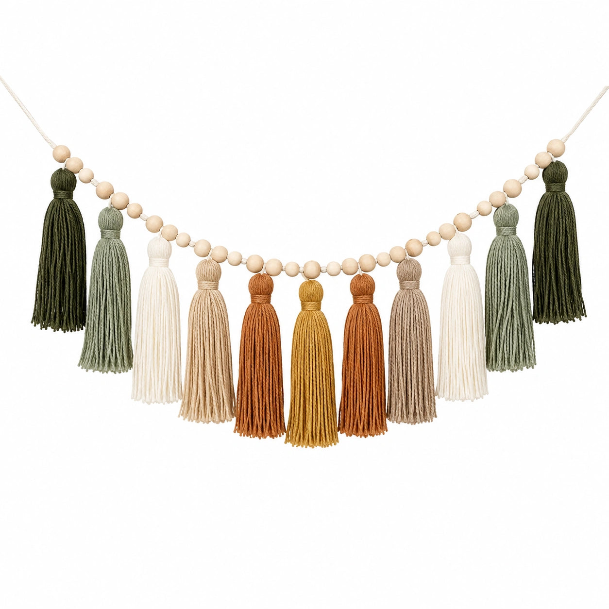 Guirlande de Pompons Bohème Multicolore avec Perles en Bois