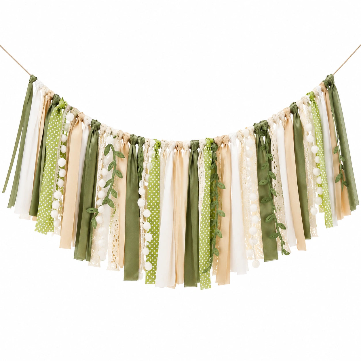 Guirlande décorative en tissu vert et beige - 200 x 30 cm