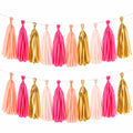 Guirlande de Pompons Décorative Rose Clair/Rose Foncé/Or