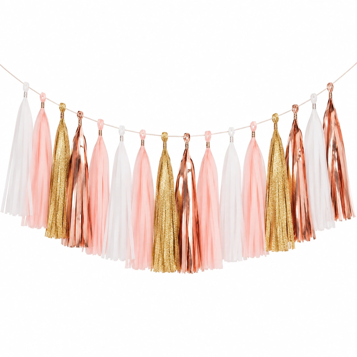 Guirlande Pompons Blanc/Rose/Doré/Cuivré